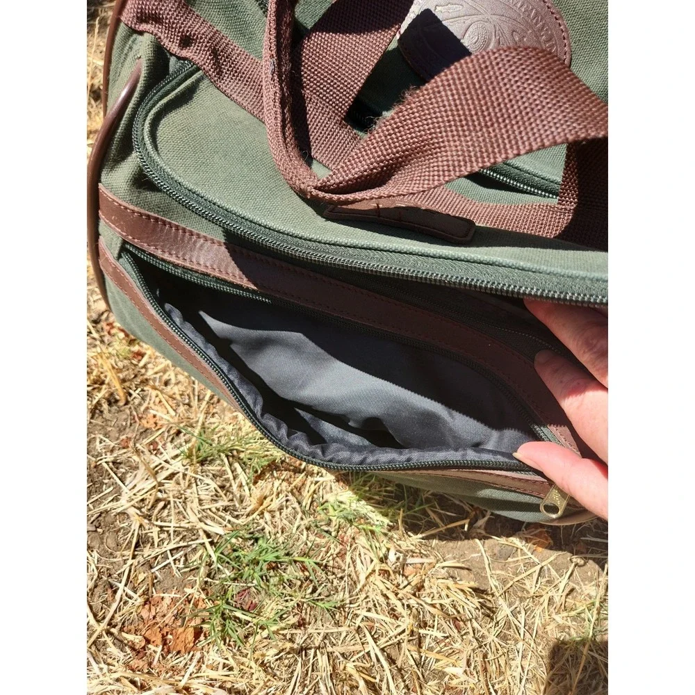 VTG Tumi Olive Green Luggage Travel Bag and Suitcase with Real Leather Trim